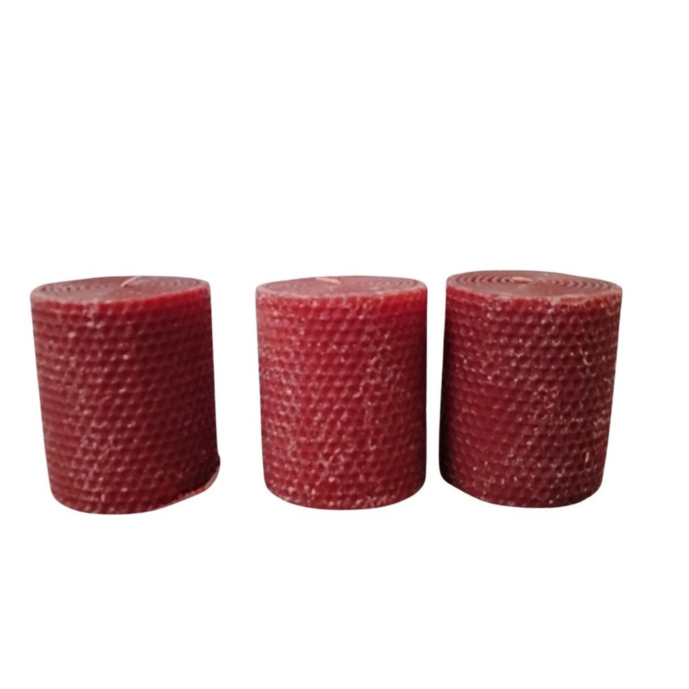 Beeswax Pillar Candles Set Of 3 Unscented Red 3" X 3"